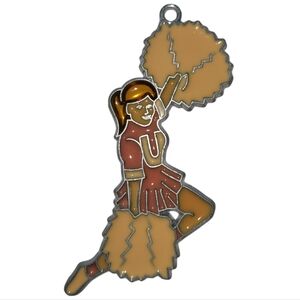 Vintage Handmade Stained Glass Cheerleader White Pompoms Suncatcher Ornament
